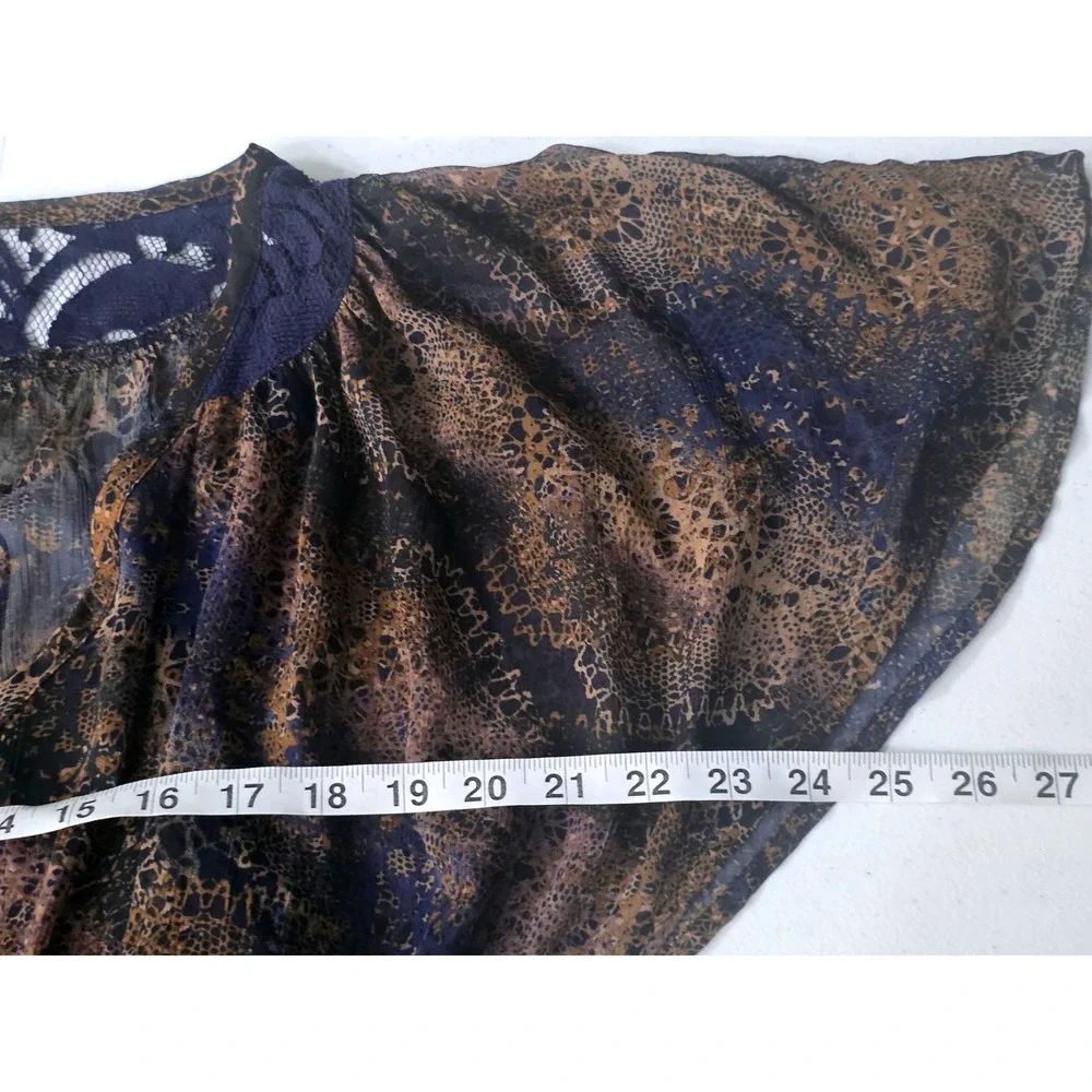 Xhilaration Navy Blue Tan Lace Print Boho Mini Dress Flutter Sleeve Sz M C10